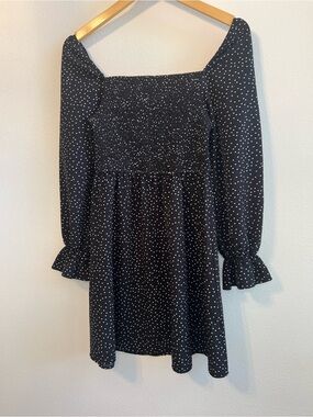 Exlura Black Polka Dot Smocked Square-Neck Dress
